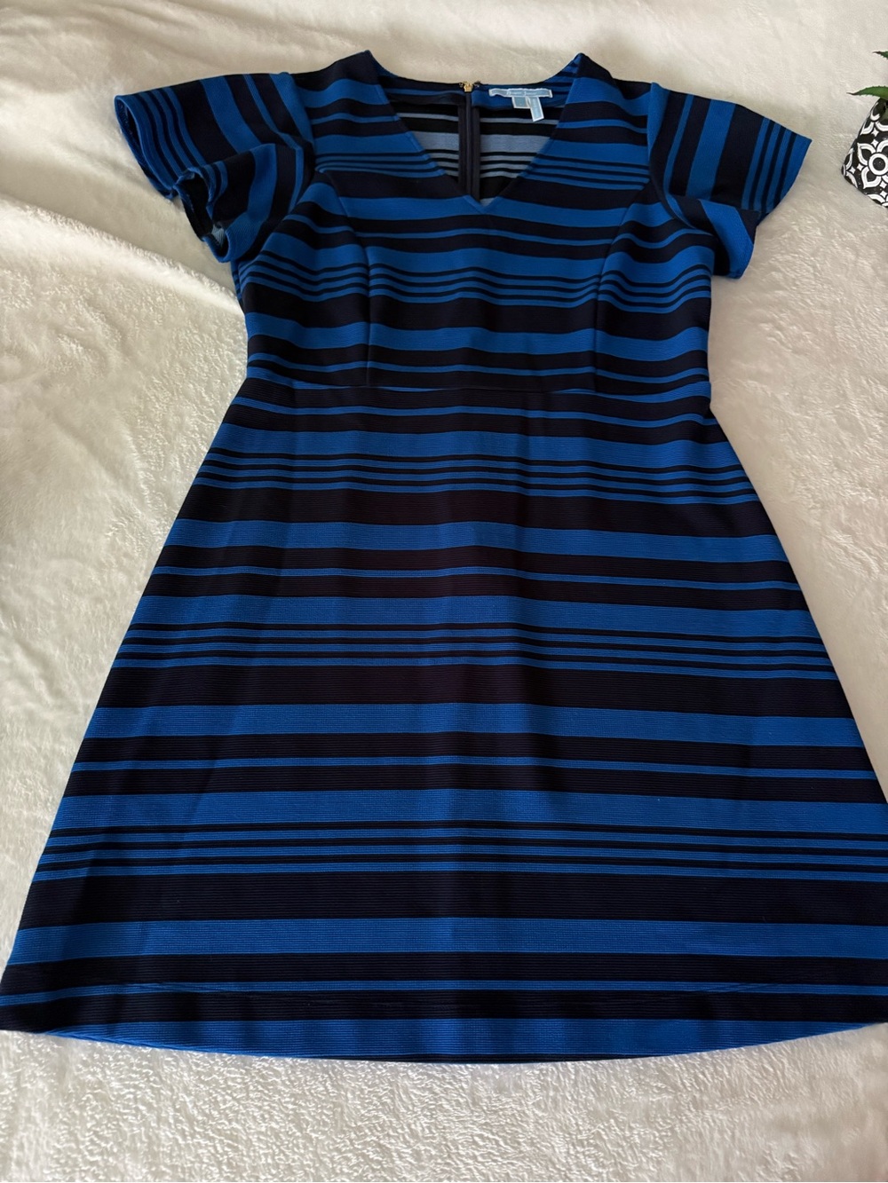Draper James Sailor Striped Flutter Sleeves Fit & Flared Dress L